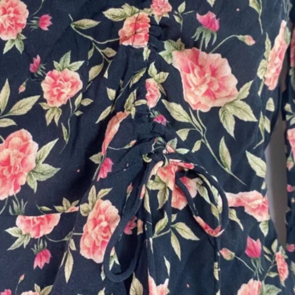 Zara Woman Top Floral Drawstring Black & Multicolor ¾ Sleeves Size XS - Picture 5 of 5